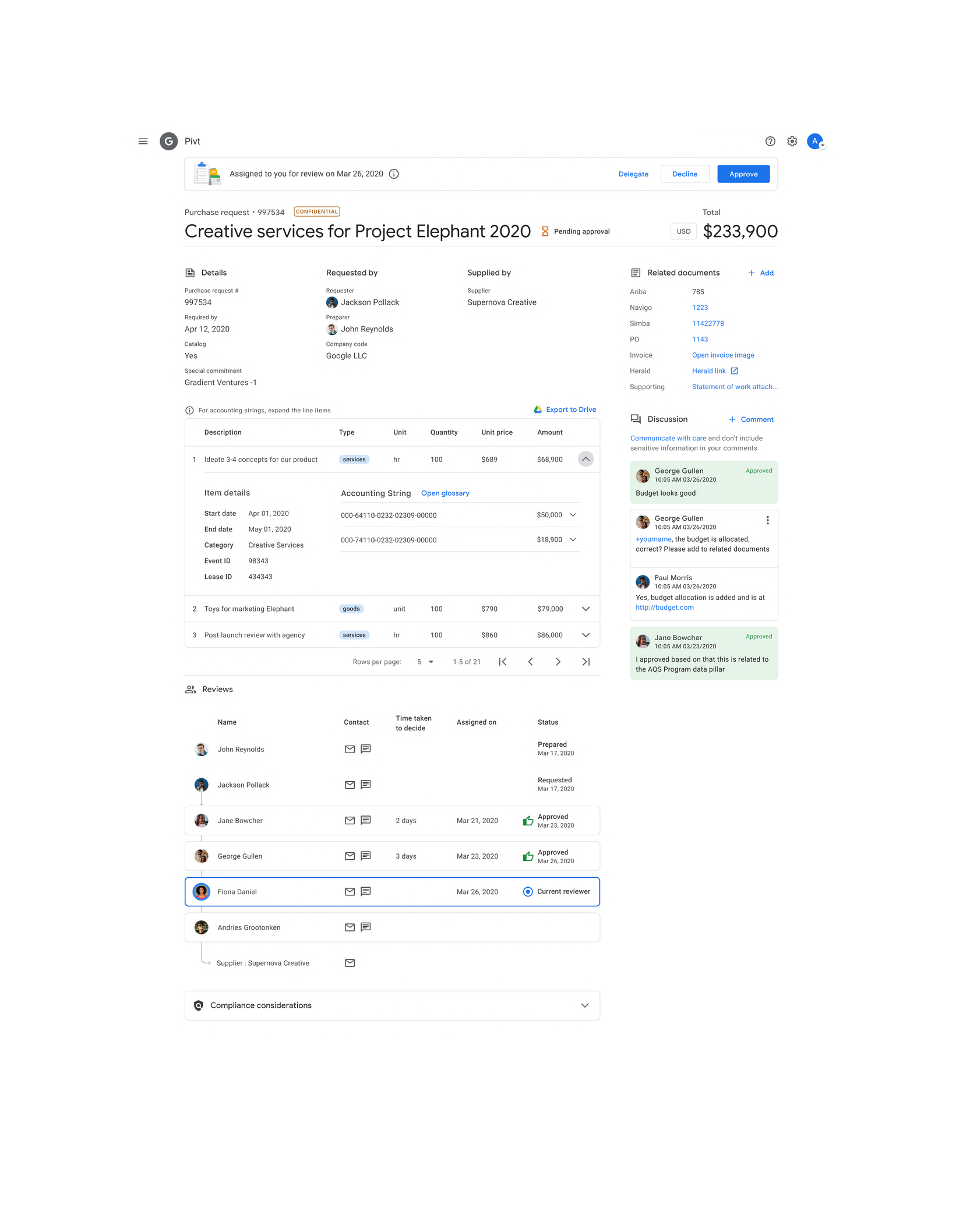 Google Finance pivot table UI
