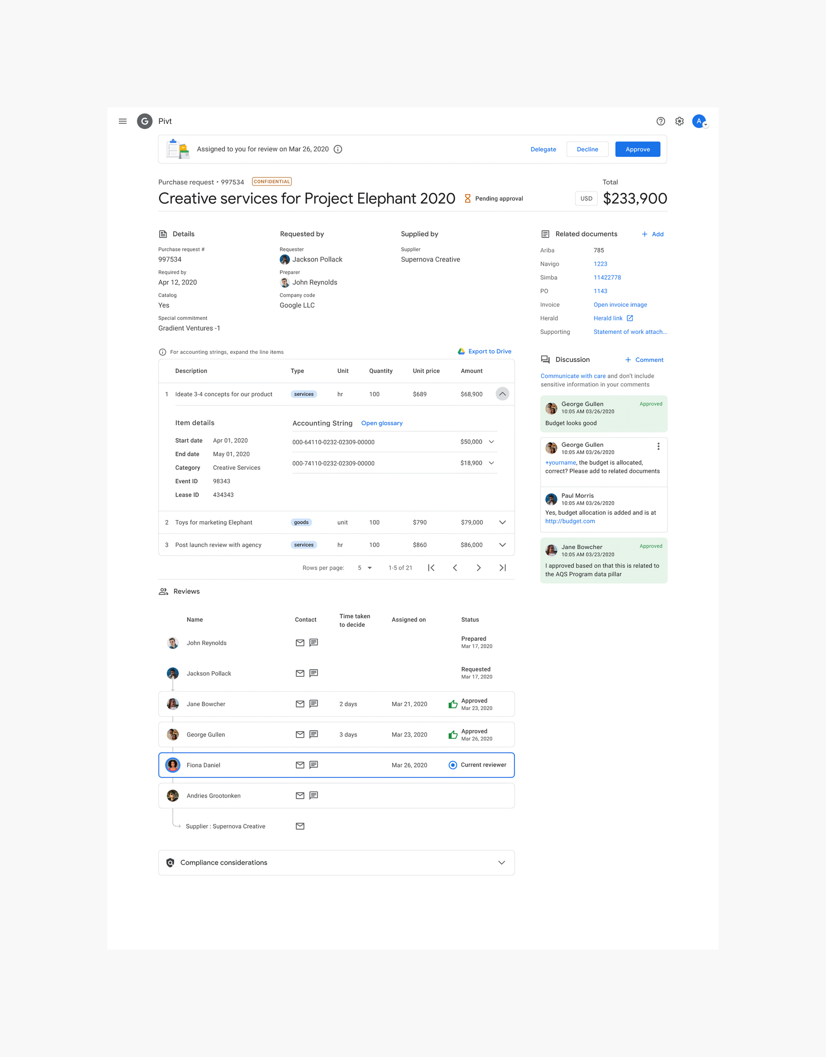 Google Finance pivot table UI